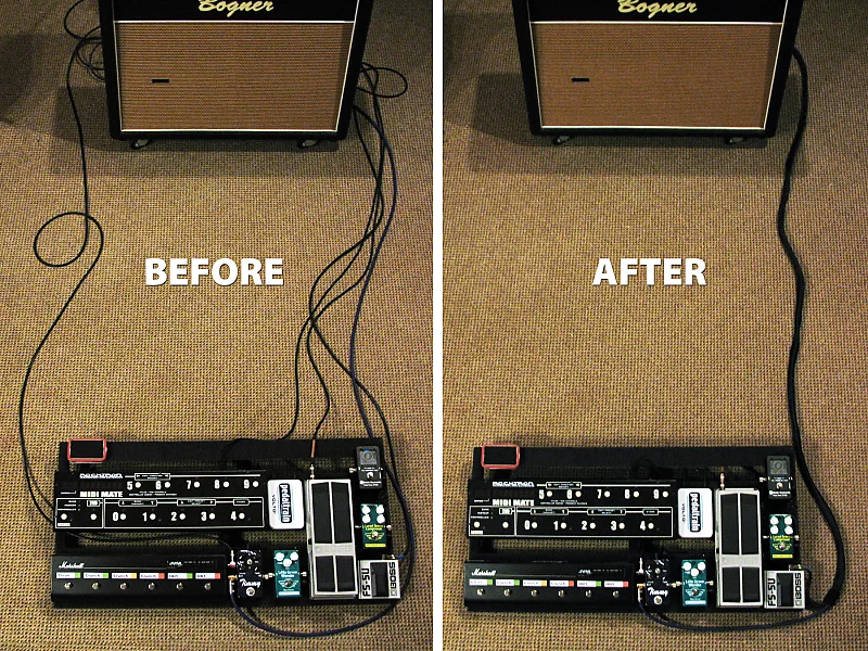 before after cable loom for guitarists