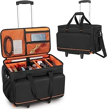 Trunab Rolling DJ Cable File Bag with Hard Padded Bottom,Detachable Dividers and Dolly