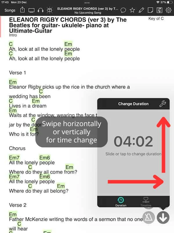 Onsong Swipe horizontally or vertically for time change