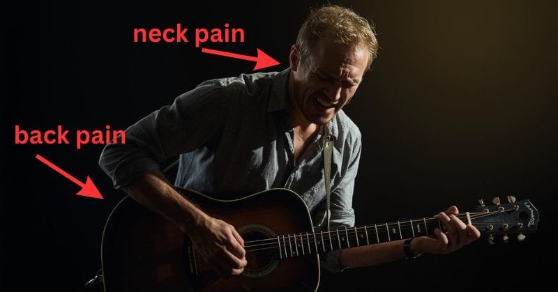 Guitar player with back and neck pain Guitar player with back and neck pain
