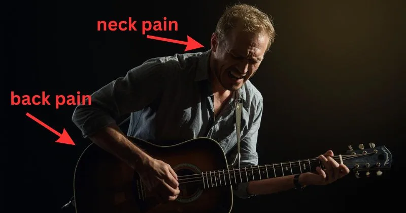 Guitar player with back and neck pain Guitar player with back and neck pain